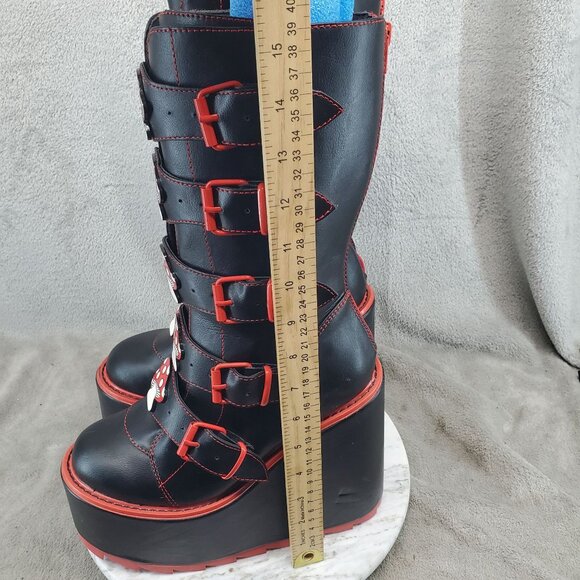 YRU Shoes Womens Size 7 Black Faux Leather Gothic Mushroom Platform Tall Boots - Picture 5 of 11